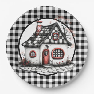 Assiettes En Carton Maison de campagne en noir et blanc