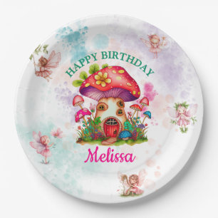Assiettes En Carton Maison de champignons de la Forêt Magique avec Fée