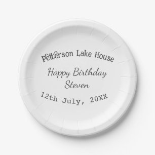 Assiettes En Carton Maison de lac plage joyeux anniversaire nom date a