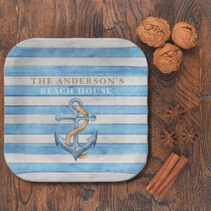 Assiettes En Carton Maison de plage familiale en bois rustique Rayures
