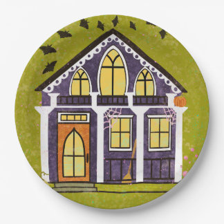 Assiettes En Carton Maison de sorcière hantée et mignonne pour Hallowe