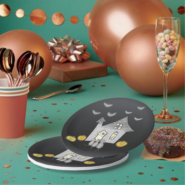 Assiettes En Carton Maison d'Halloween, Chats noirs, Chats, Chauves-so (Multi)