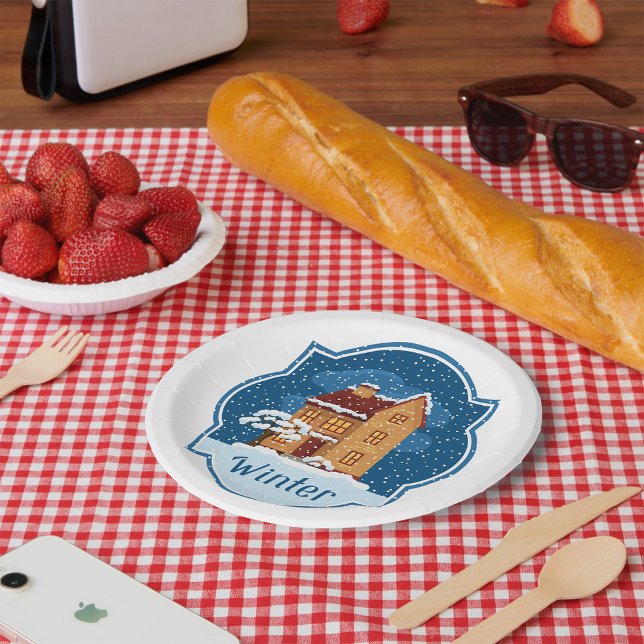 Assiettes En Carton Maison D'Hiver Dans La Neige (Créateur téléchargé)
