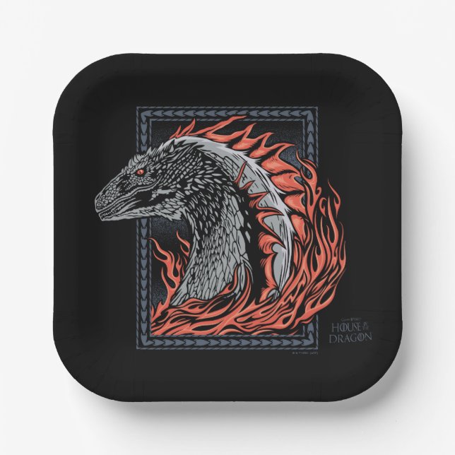 Assiettes En Carton MAISON DU DRAGON | Profil de dragon en flammes (Recto)