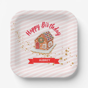 Assiettes En Carton Maison en pain d'épices rose Noël Anniversaire