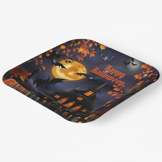 Assiettes En Carton Maison Halloween (Angulaire)