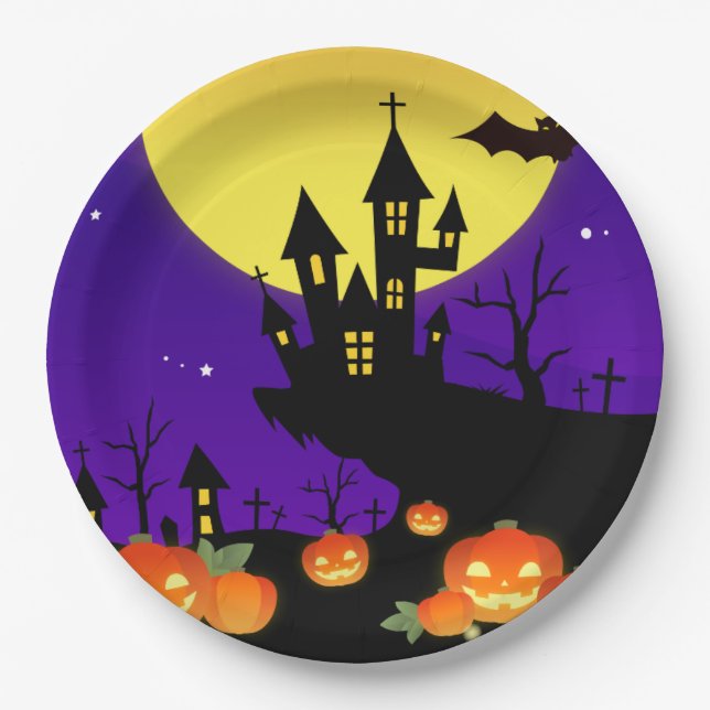 Assiettes En Carton Maison hantée d'Halloween (Devant)