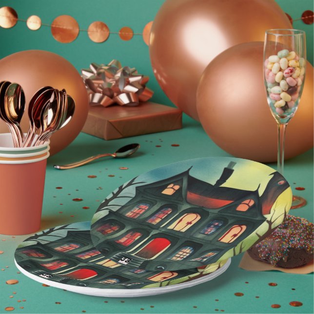 Assiettes En Carton Maison hantée d'Halloween (Multi)