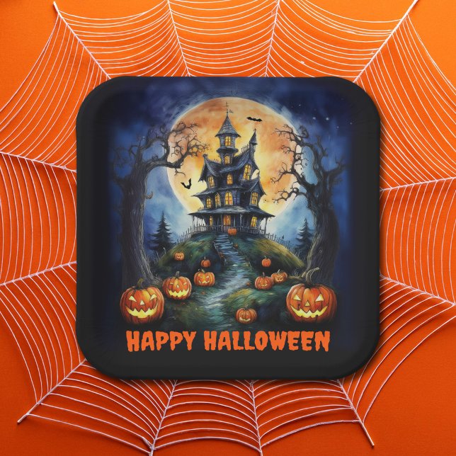 Assiettes En Carton Maison hantée d'Halloween avec parti Citrouille (Créateur téléchargé)