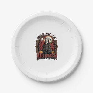 Assiettes En Carton Maison Hantée Halloween Gravure Vintage Épouvantab