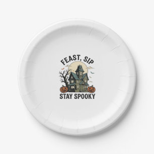 Assiettes En Carton Maison Hantée Halloween Gravure Vintage Épouvantab