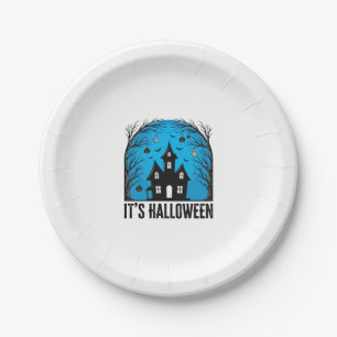 Assiettes En Carton Maison Hantée Halloween Lune Gravure Vintage Dessi
