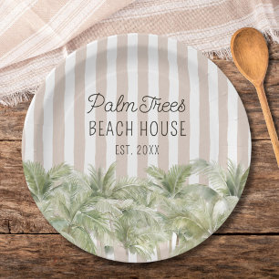 Assiettes En Carton Maisons de Plage aux Palmiers Tropicaux Rayures Be
