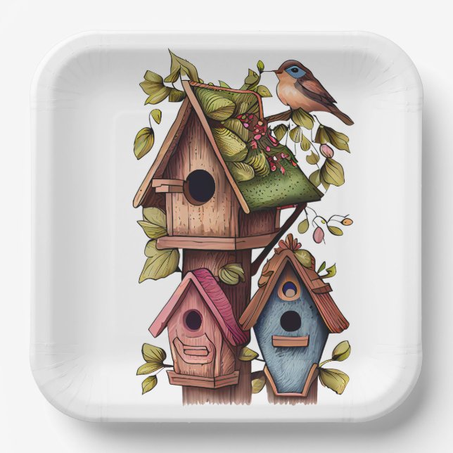 Assiettes En Carton Maisons d'oiseaux (Recto)