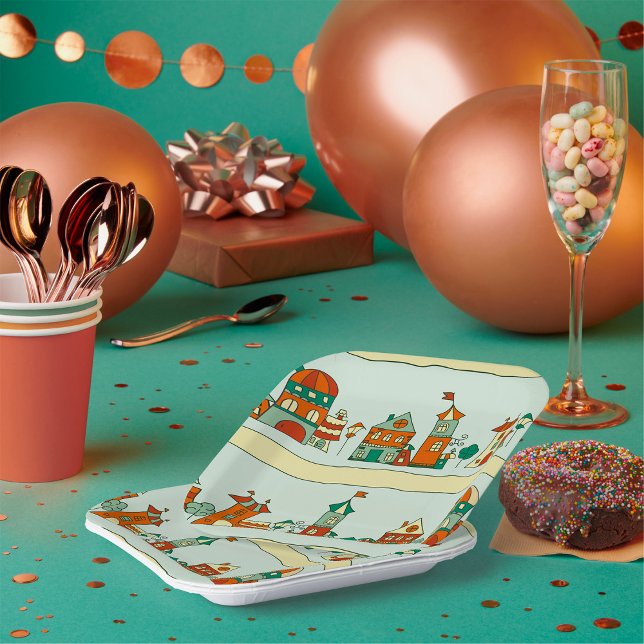 Assiettes En Carton Maisons Wonky (Créateur téléchargé)