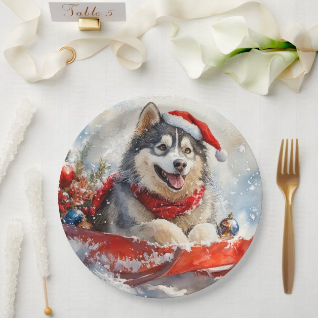 Assiettes En Carton Malamute d'Alaska dans la boue Laisser il neige No (Mariage)