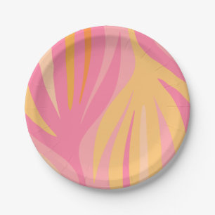 Assiettes En Carton Maldives Feuille Abstrait Motif rose jaune