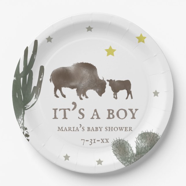 Assiettes En Carton Mama Baby Buffalo Cactus Baby shower garçon (Devant)