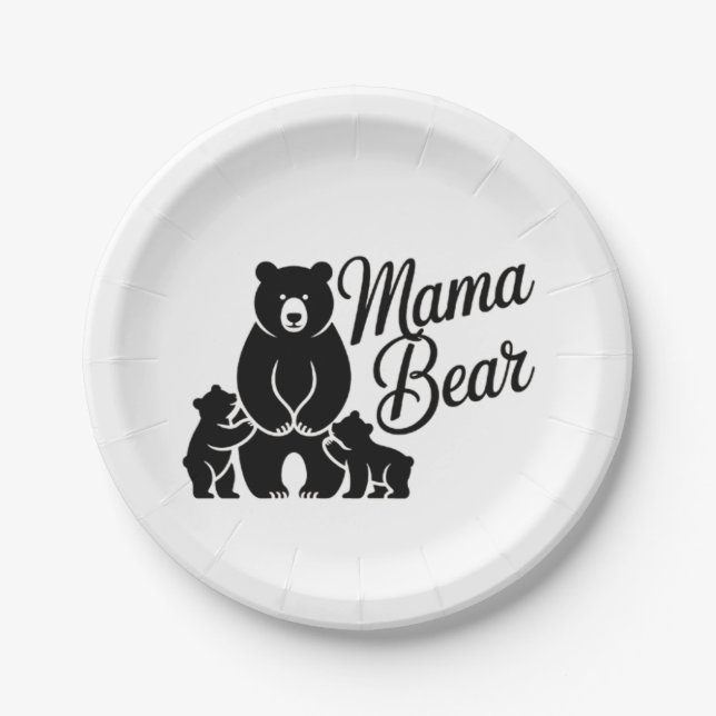 Assiettes En Carton Mama Bear with Cubs Cute Family Bear (Devant)