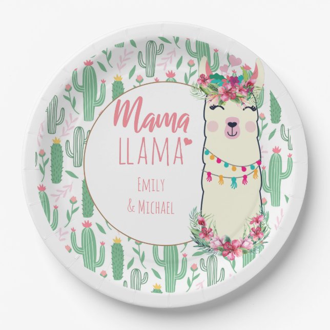 Assiettes En Carton Mama Llama Fiesta Baby Girl Douche Partyware (Devant)