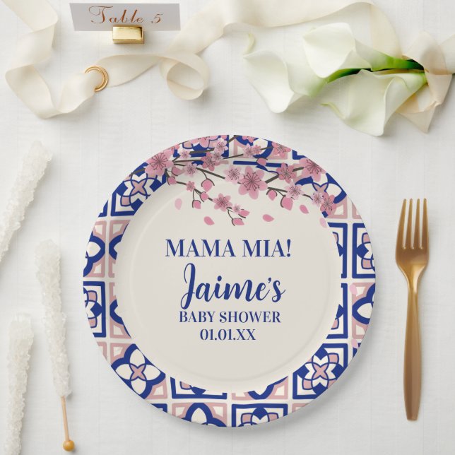 Assiettes En Carton Mama Mia Baby Shower Cherry Blossoms (Mariage)