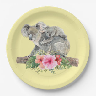 Assiettes En Carton Maman & Bébé Koala Ours Aquarelle mignonne