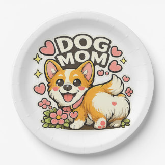 Assiettes En Carton Maman de chien mignon Autocollant de Corgi Kawaii 