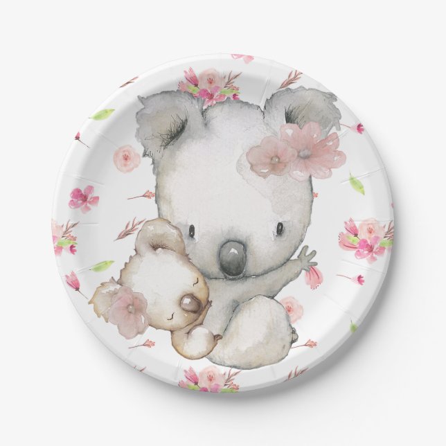 Assiettes En Carton Maman et bébé d'ours de koala (Devant)