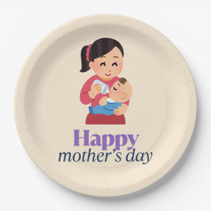 Assiettes En Carton Maman et bébé, jour de mère heureuse