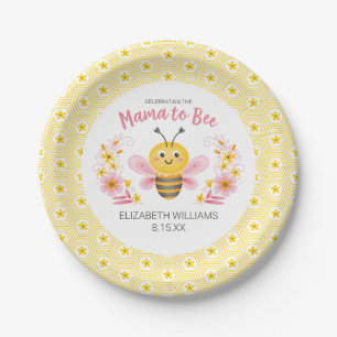 Assiettes En Carton Maman va devenir un Baby shower rose jaune