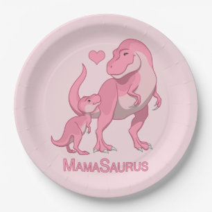 Assiettes En Carton MamaSaurus T-Rex et bébés dinosaures