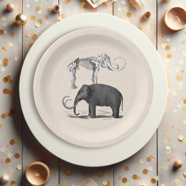 Assiettes En Carton Mammifère laine Eléphant préhistorique et squelett (Créateur téléchargé)