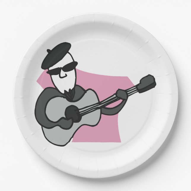 Assiettes En Carton Man Wearing Beret Playing Acoustic Guitar (Devant)