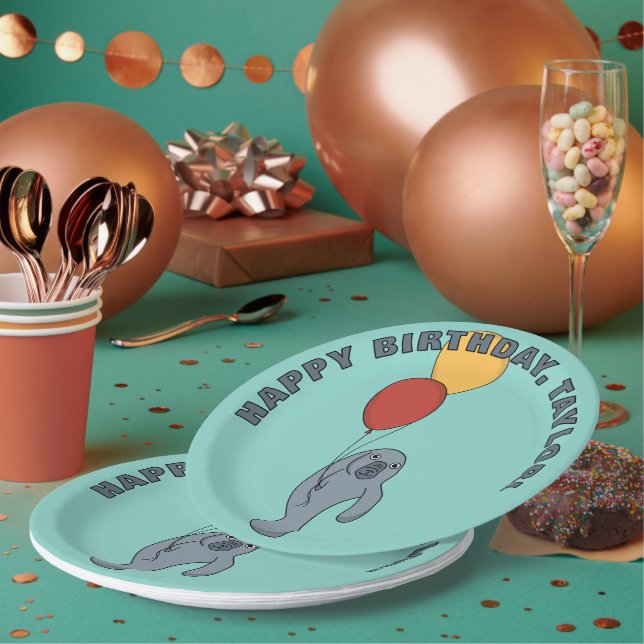 Assiettes En Carton Manatee et Ballons fête d'anniversaire personnalis (Multi)