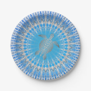 Assiettes En Carton Mandala argenté pourpre de tortue de turquoise