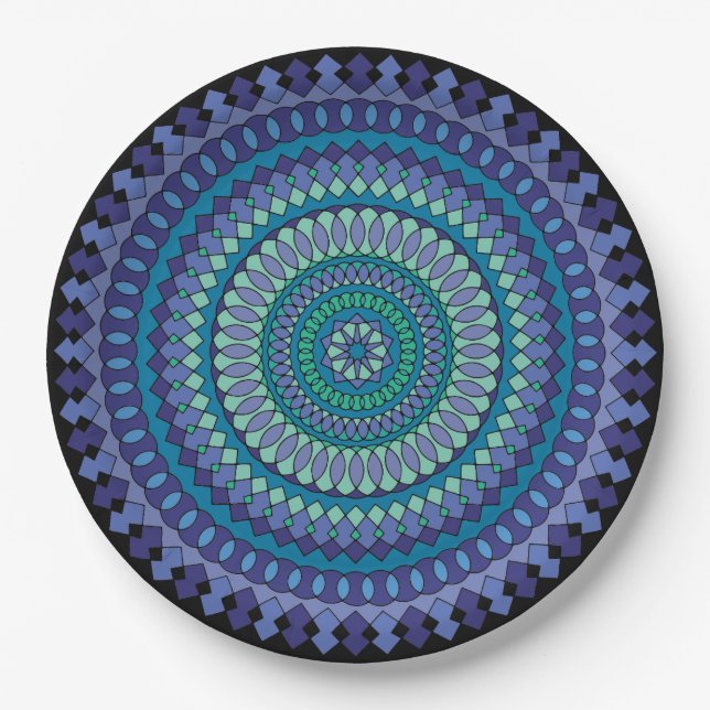 Assiettes En Carton Mandala Blue et Green Party (Devant)