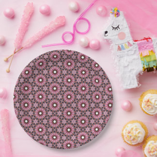 Assiettes En Carton Mandala Bohème à Plume Rose