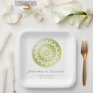 Assiettes En Carton Mandala de mariage à dentelle verte