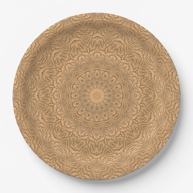 Assiettes En Carton Mandala d'or. "Sable doré". (Devant)