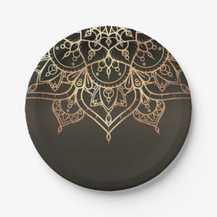 Assiettes En Carton Mandala dorée Marron Terreux Bronze Moderne Fête G