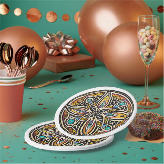 Assiettes En Carton Mandala en fleurs