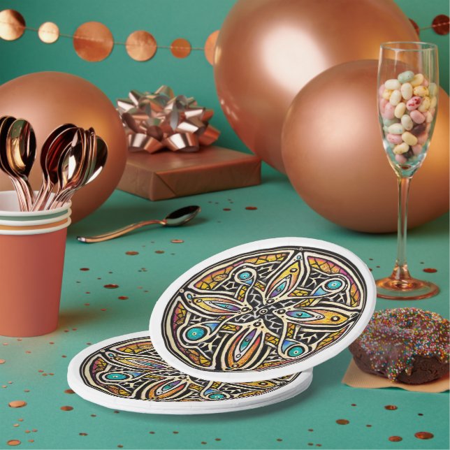 Assiettes En Carton Mandala en fleurs (Multi)