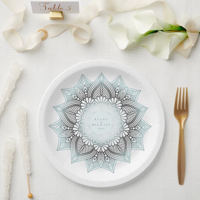 Assiettes En Carton Mandala Lace Mariage lt. Blue ID968 (Mariage)
