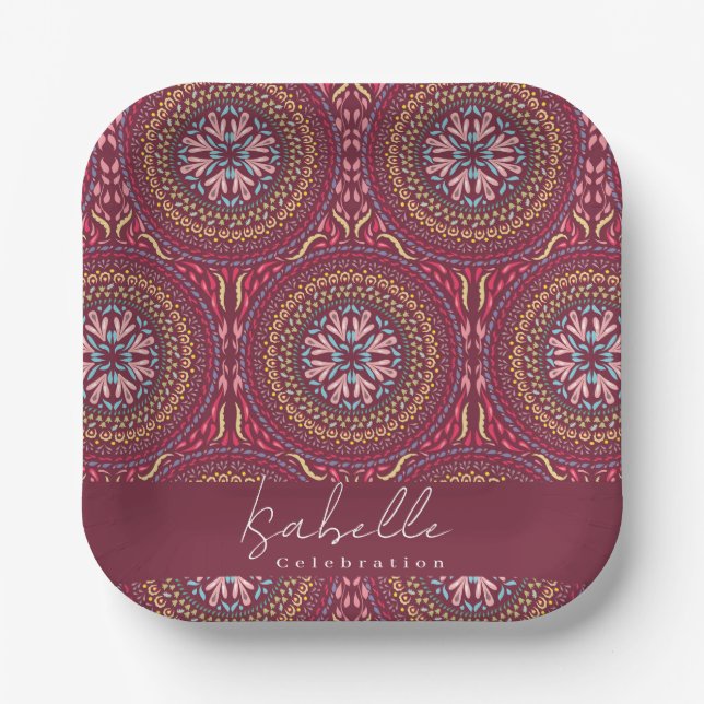 Assiettes En Carton Mandala Magenta (Recto)