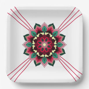 Assiettes En Carton Mandala Motif 02 en plaque de papier rose profond