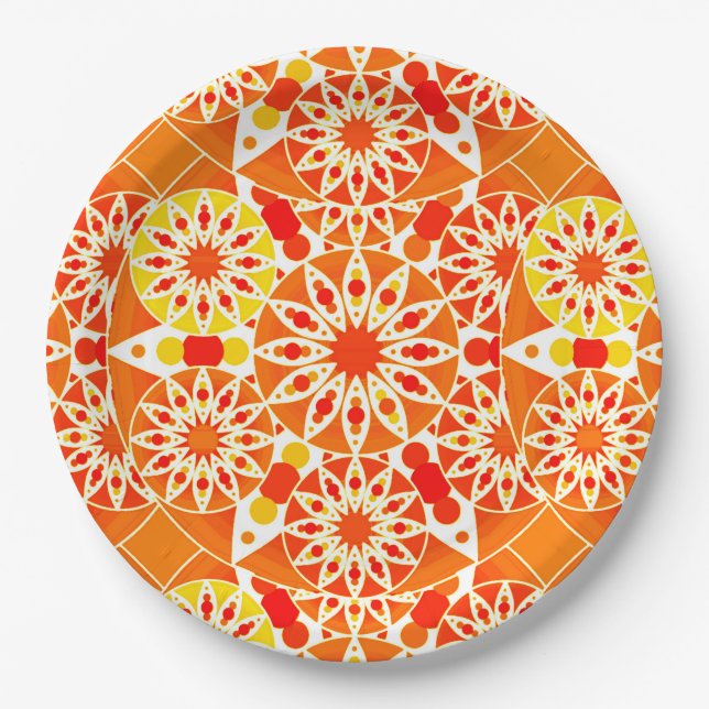 Assiettes En Carton Mandala motif, Coral Orange et Gold (Devant)