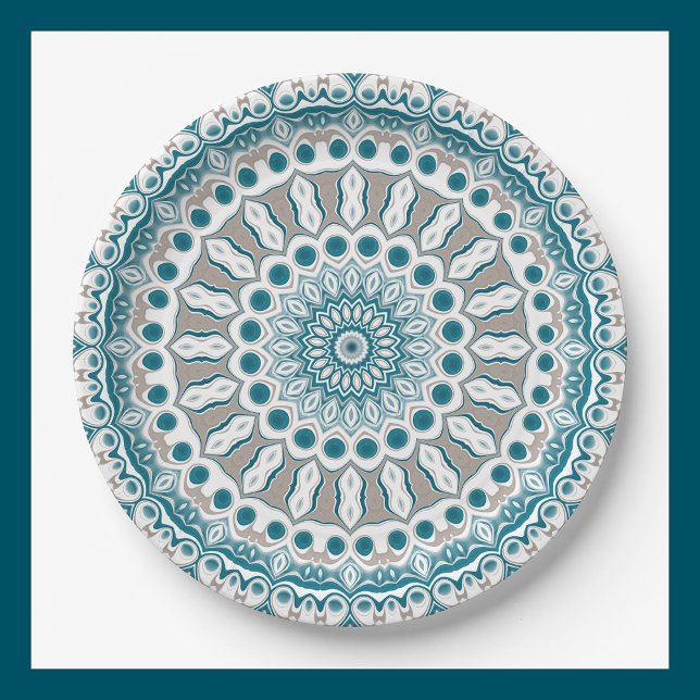 Assiettes En Carton Mandala Turquoise côtier et sable inspirée de l'oc (Créateur téléchargé)