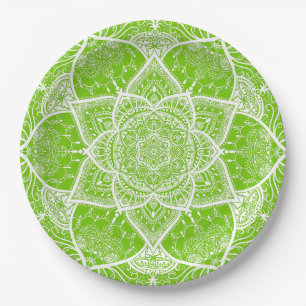 Assiettes En Carton Mandala vert et blanc - Loergann à Ginkgo