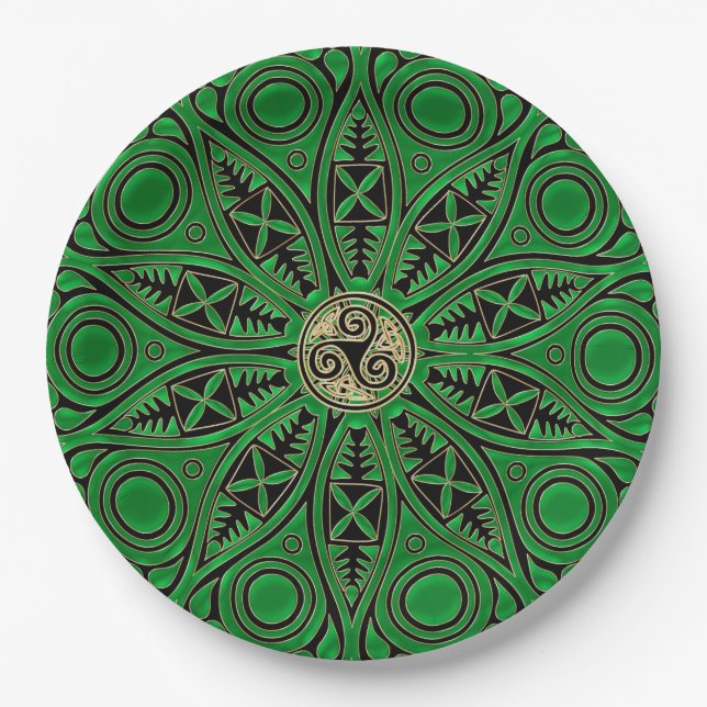 Assiettes En Carton mandala vert rish de Triskele de Celtic (Devant)
