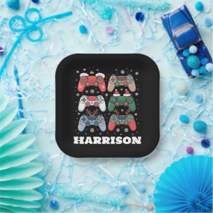 Assiettes En Carton Manette de jeu personnalisée Santa pour joueur Noë